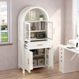 Arched Kitchen Pantry Cabinet With Adjustable Shelves & Barn Door Design