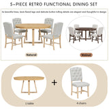 Dining Set With Leaf Round Table And 4 Upholstered Chairs