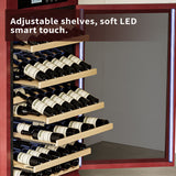 Single Zone Wine Cooler With Tempered Glass Door LED Lighting, 56 Bottle Capacity, Touch Screen Control - Cherry