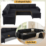 Convertible U-Shaped Sectional Sofa Bed With USB Ports And Storage