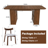 Dining Set With 4 Chairs, Table With Drawers & Open Shelf - Walnut
