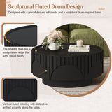 Round Fluted Drum Coffee Table With Sturdy Base For Living Room