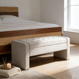 Upholstered Storage Bench With Tufted Seat, Ottoman For Living Room - White