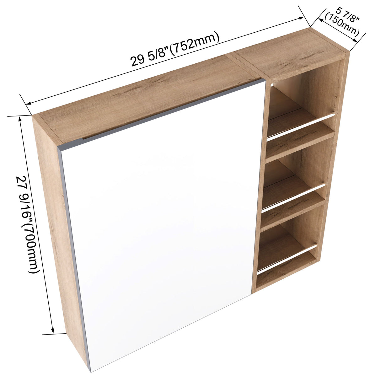 29.63" Wall Mounted Bathroom Cabinet With Adjustable Shelves - Imitative Oak