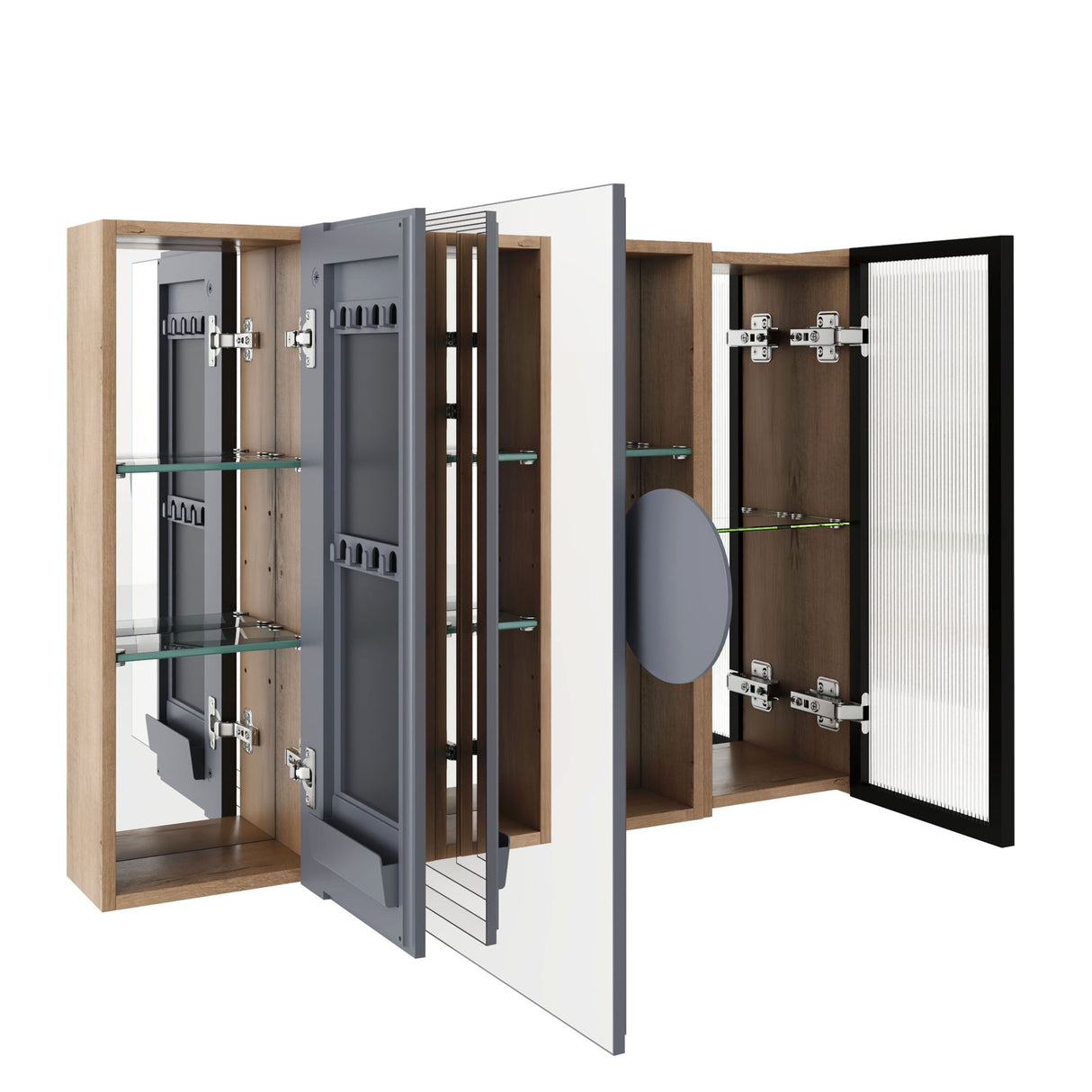 Wall Mounted Bathroom Mirror Cabinet With Soft Close Door, Adjustable Shelves - Imitative Oak