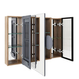 Wall Mounted Bathroom Mirror Cabinet With Soft Close Door, Adjustable Shelves - Imitative Oak