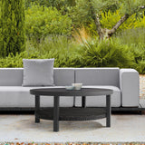 Cayman - Black Aluminum Outdoor Round Conversation Table With Wicker Shelf
