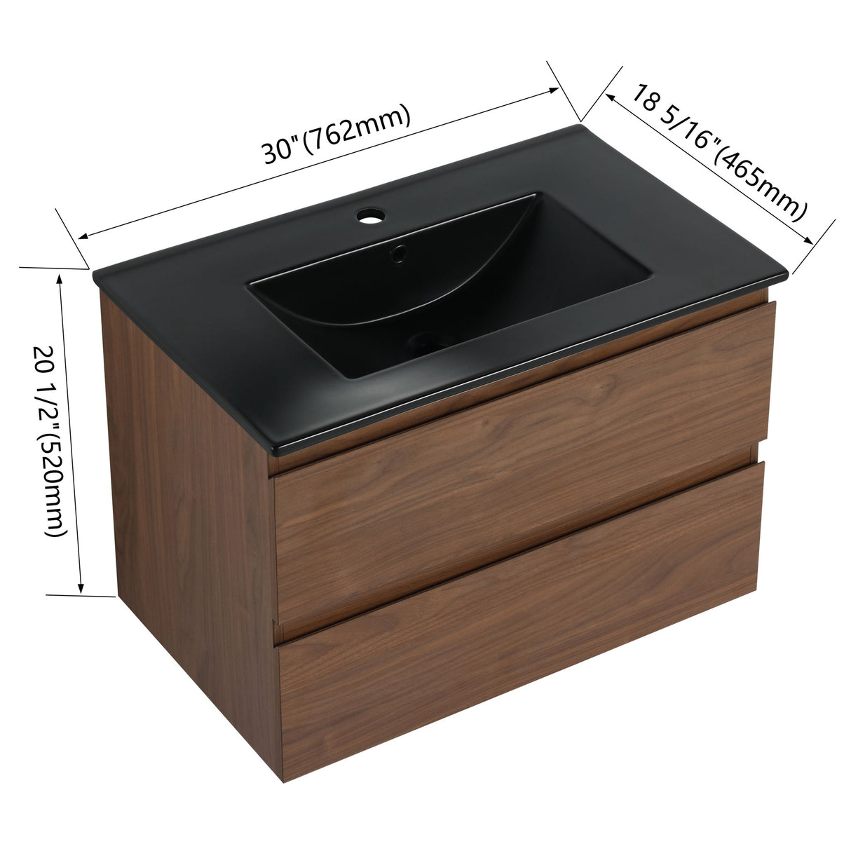 Wall Mounted Bathroom Vanity With Sink, 2 Soft Close Drawers