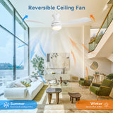 52" Low Profile Ceiling Fan With Lights, Quiet Reversible DC Motor, Dimmable LED, 3 Blades - White