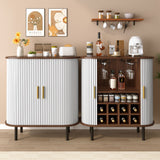 Fluted Wine Bar Cabinet With 8 Grid Wine Rack, 5 Level Adjustable Shelves, 2 Glass Holders