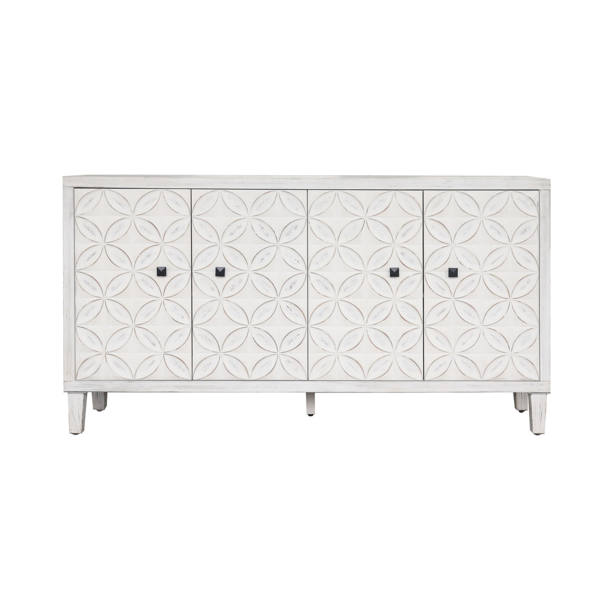 Accent Cabinet Sideboard Buffet Wooden Four Door Storage Unit 60x32in White