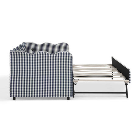 Gingham Daybed With USB Charging Port, Wave-Shaped Design