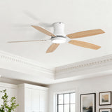 52" Flush Mount Ceiling Fan With Light, DC Motor, Remote Control, Dual Color