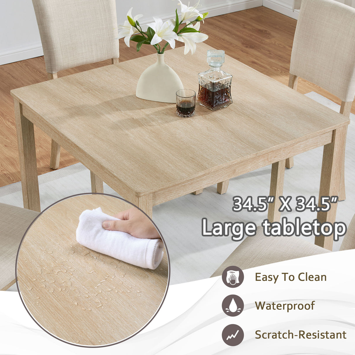 Modern 4 Person Dining Table Set With 4 Chairs