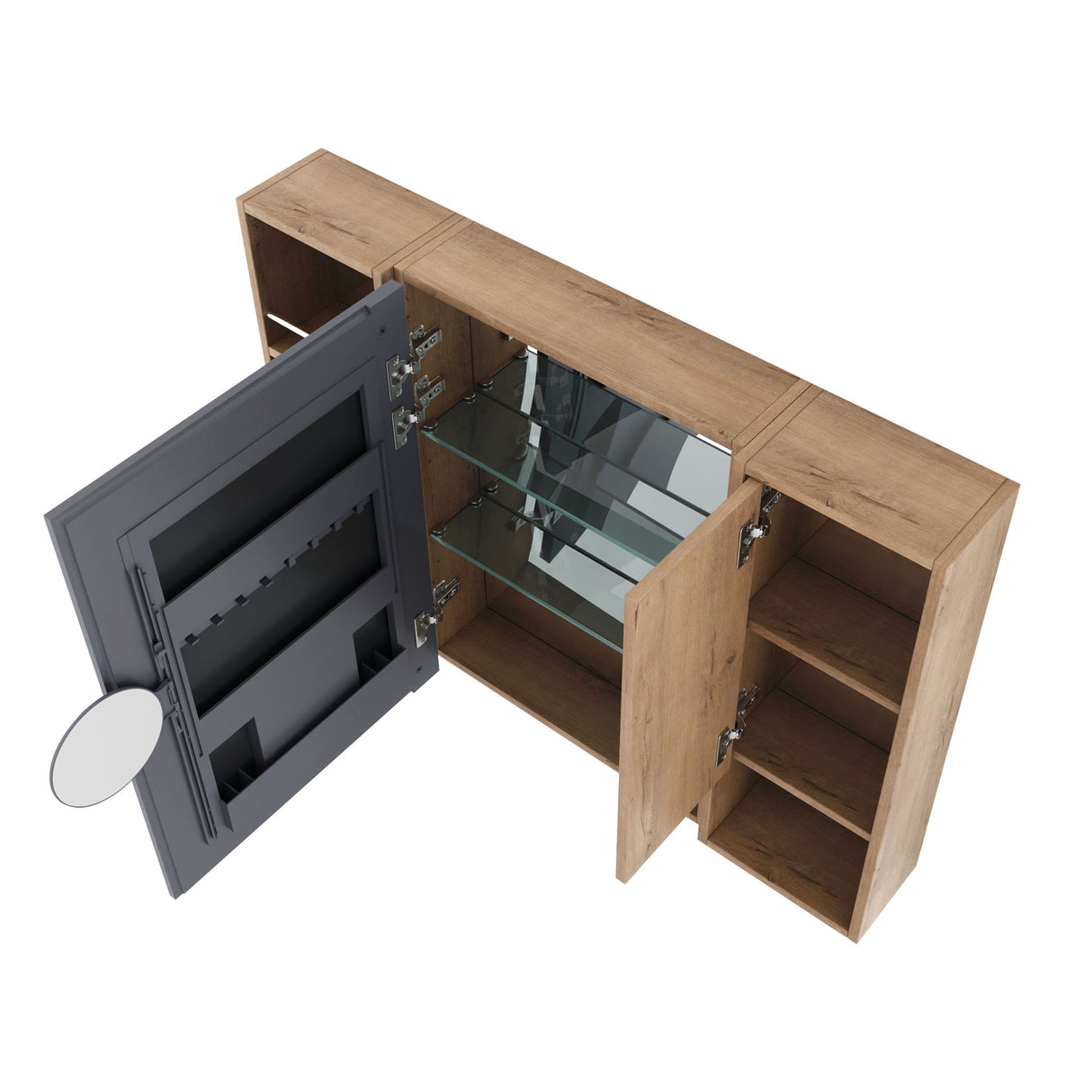 Wall Mounted Bathroom Mirror Cabinet, Adjustable Shelves Storage Cabinet - Imitative Oak