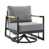 Royal - Outdoor Patio Swivel Glider Lounge Chair - Black Aluminum And Teak Wood With Cushions