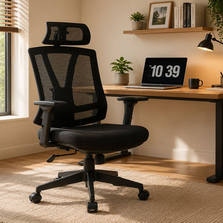 Office Chair With Adjustable Headrest & Back, High Back Swivel Desk Chair - Black
