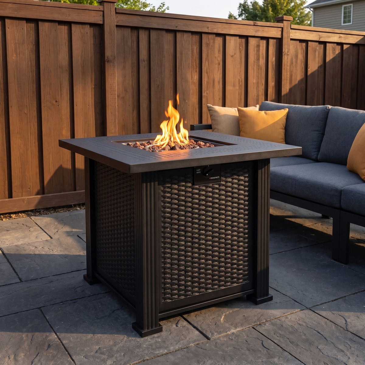 Outdoor Fire Pit Table With Lava Rocks, Propane Fire Pit - Black