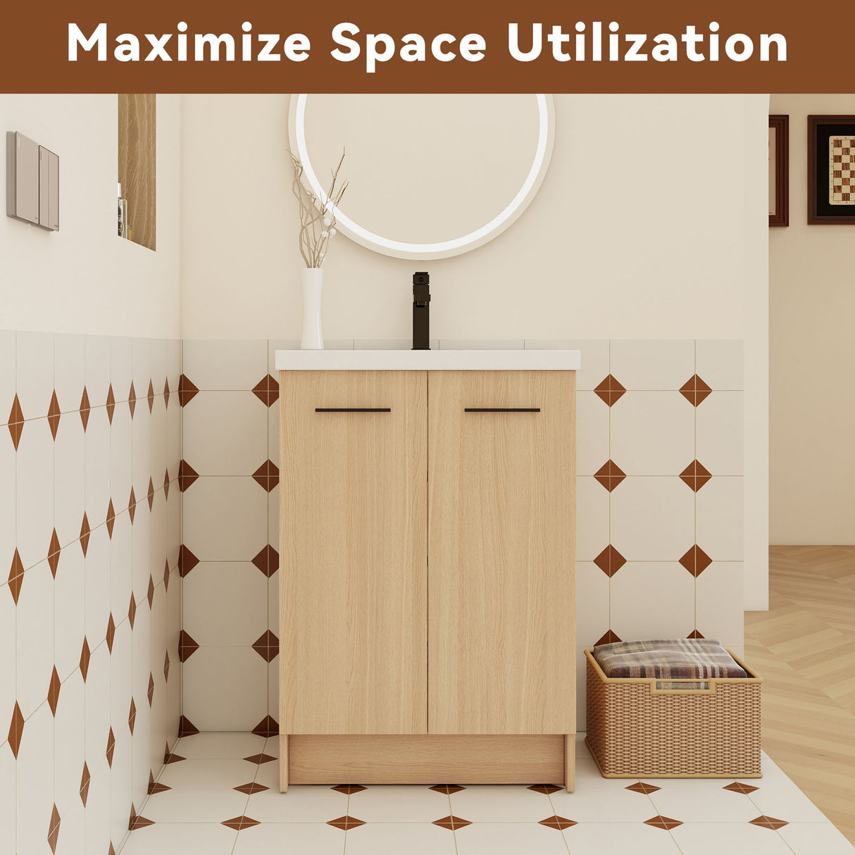 Floating Bathroom Vanity With Sink, Wall Mounted Double Door Storage