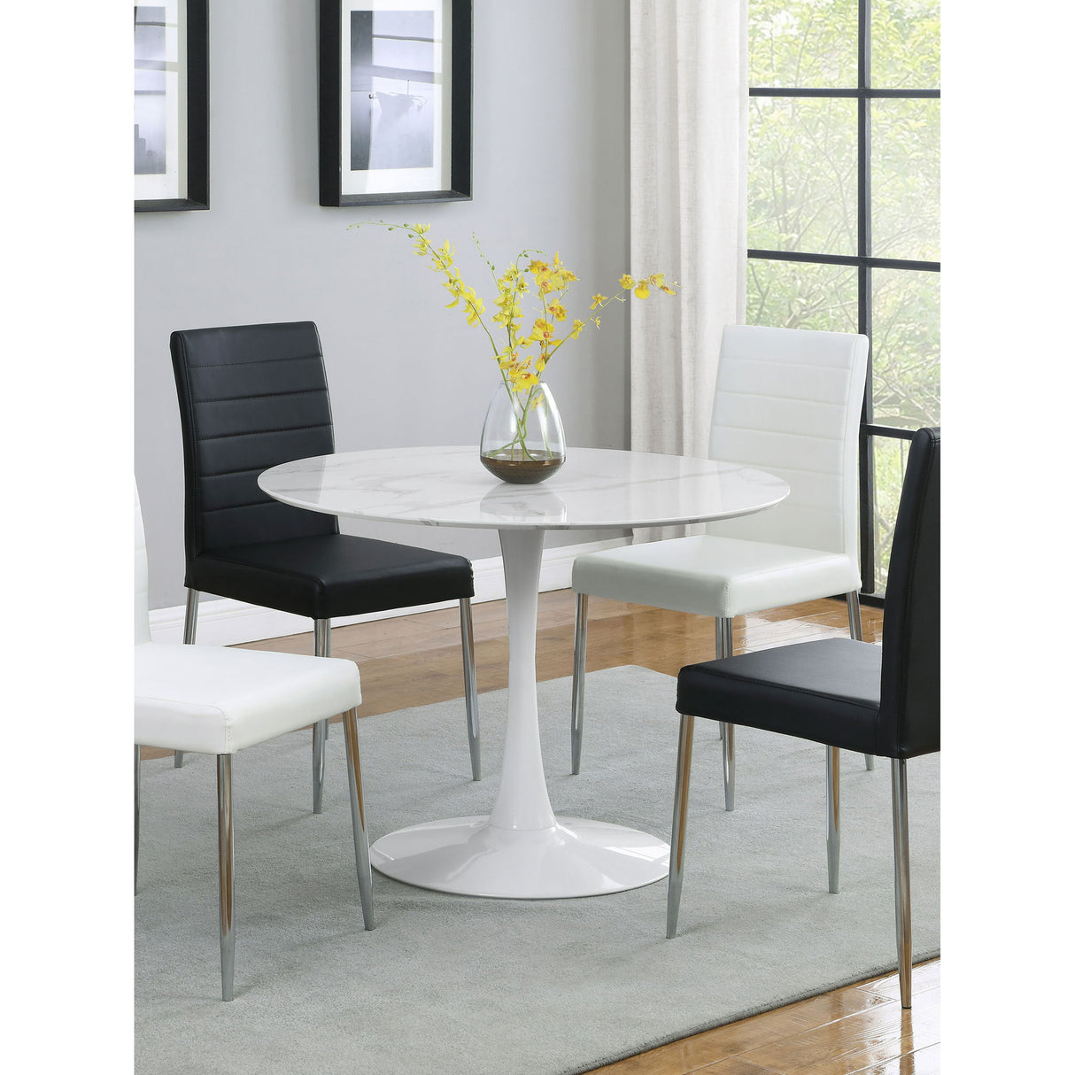 Round Dining Table With Pedestal Base - White