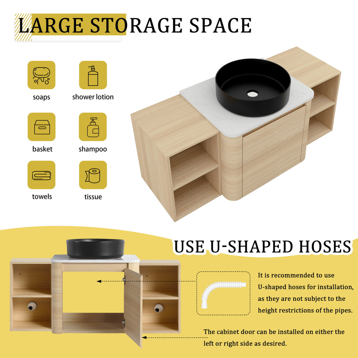 Mounted Bathroom Vanity With Art Sink, 2 Storage Shelves, Soft Close Door