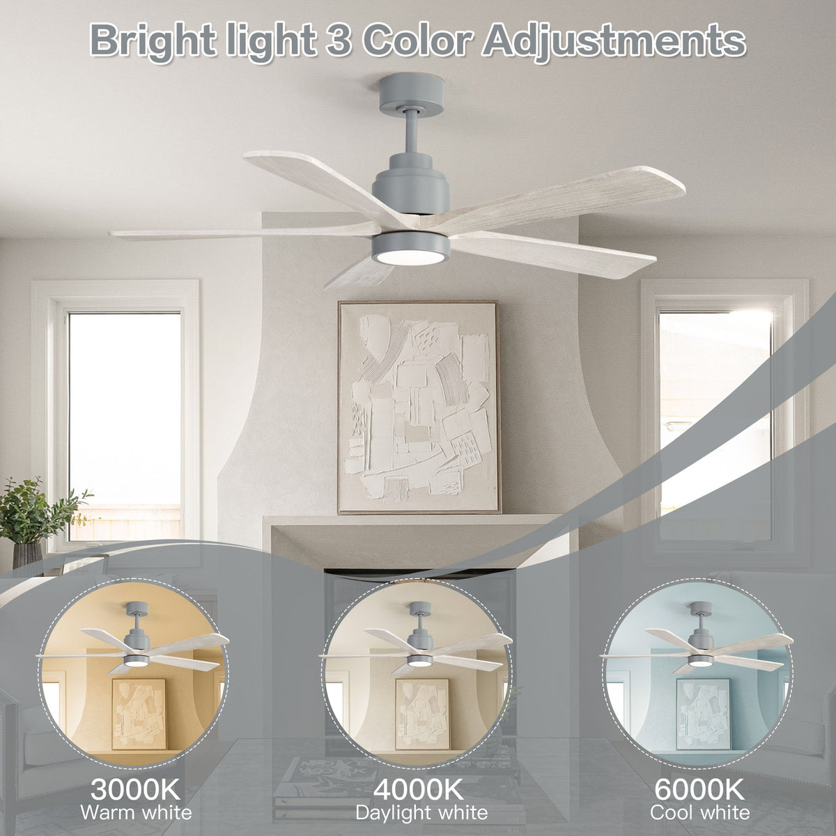 52" Ceiling Fan With Dimmable LED Light And 6 Speed Remote Control - Cement Gray
