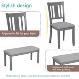6 Pieces Kitchen Dining Set, Rectangular Wooden Dining Table With 4 Upholstered Chairs And A Bench