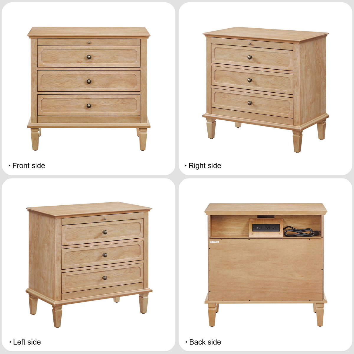 3 Drawer Nightstand With Charging Station, Bedside Table With USB & Type C Port And 2 AC Outlets