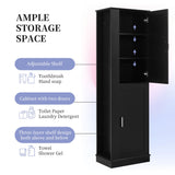 Tall Freestanding Bathroom Storage Cabinet With Adjustable Shelves And Side Hooks