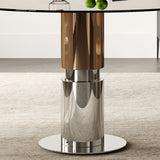 Round Dining Table With Tempered Glass Top - Brown