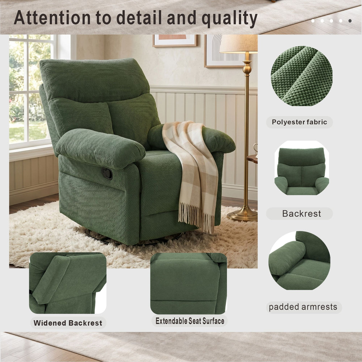Swivel Rocker Recliner Chair With Manual Recline For Living Room