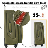 Softside Luggage Expandable 3 Piece Set Upright Spinner Lightweight Travel Suitcase 22" / 26" / 30" - Army Green