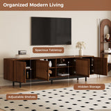 TV Stand, Media Console With Soft Closing Hinges, Adjustable Shelves, Slatted Doors - Walnut