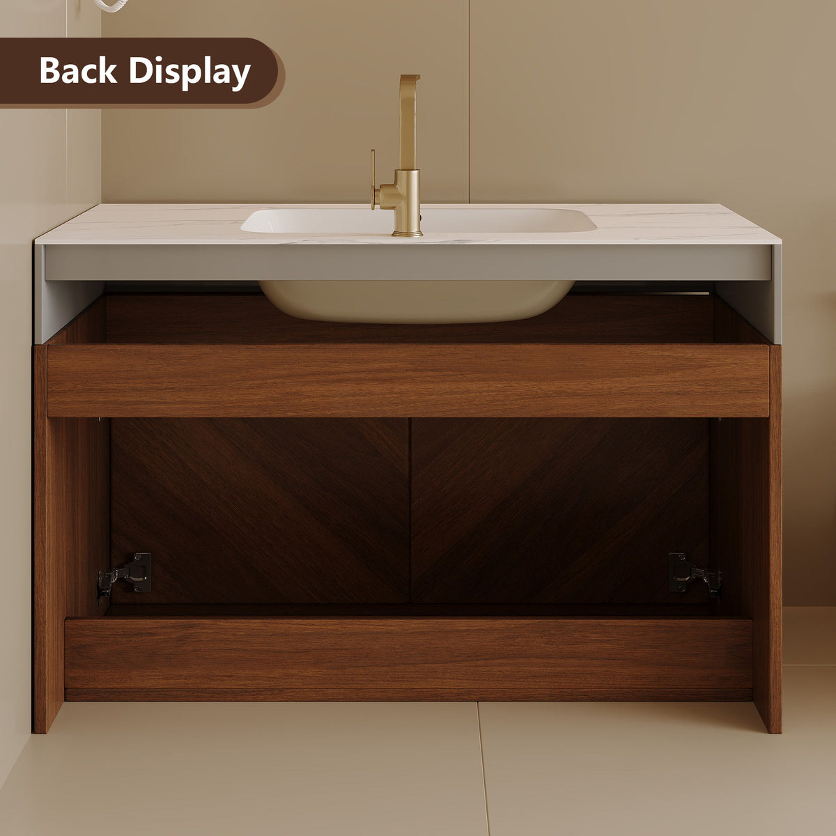 Wall Mounted Bathroom Vanity With Sink, Soft Close - Walnut / White