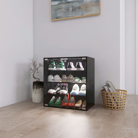 4 Layers Shoe Cabinet With Glass Door And Glass Layer Shoes Display Cabinet With LED Light Bluetooth Control - Black