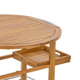 Outdoor Bar Cart With Foldable Tabletop & Removable Trays - Teak