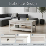 Coffee Table With Drawers & Storage Shelf - White