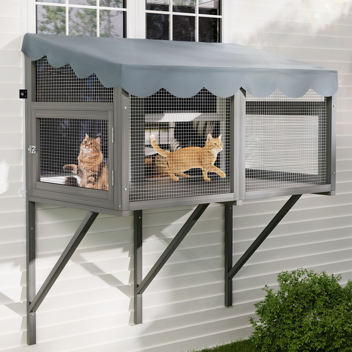 Window Perch Catio For Indoor Cats, Expandable Enclosure With Secure Frame And Waterproof Roof, Suitable For Multiple Kittens - Gray