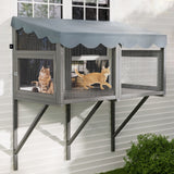 Window Perch Catio For Indoor Cats, Expandable Enclosure With Secure Frame And Waterproof Roof, Suitable For Multiple Kittens - Gray