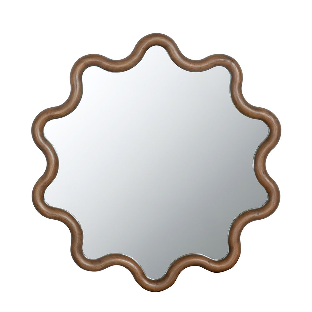 Wooden Accent Mirror With Unique Frame, Wall Mirror For Living Room Bedroom Entryway - Brown - Wall Mirrors - Alpine Outlets