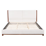 King Upholstered Bed Frame, No Box Spring Needed - Walnut / White