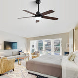 Modern Ceiling Fan With 3 Color Dimmable Light 5 Blades Remote Control Reversible Dc Motor For Bedroom - Black - Ceiling Fans - Alpine Outlets