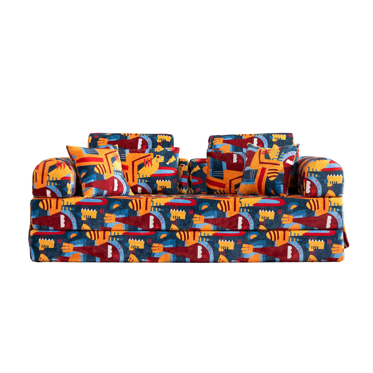 Convertible Sleeper Sofa Bed, Foldable Multi Functional Couch For Living Room - Navy / Red