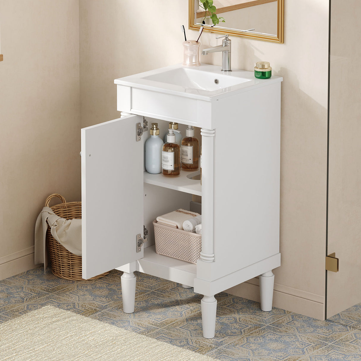 French Style Bathroom Cabinet With Sink, Adjustable Shelf