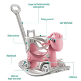 Unicorn Rocking Horse For Toddlers, Ride On Toy With Push Handle And Balance Board - Pink