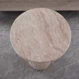 Fluted Pedestal Round Coffee Table - Beige / Yellow