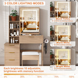 Modern Vanity Desk With 3 LED Lighting Modes, 4 Drawers