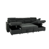 Convertible Sectional Sofa With Storage Chaise, Cup Holders And Pull Out Sleeper