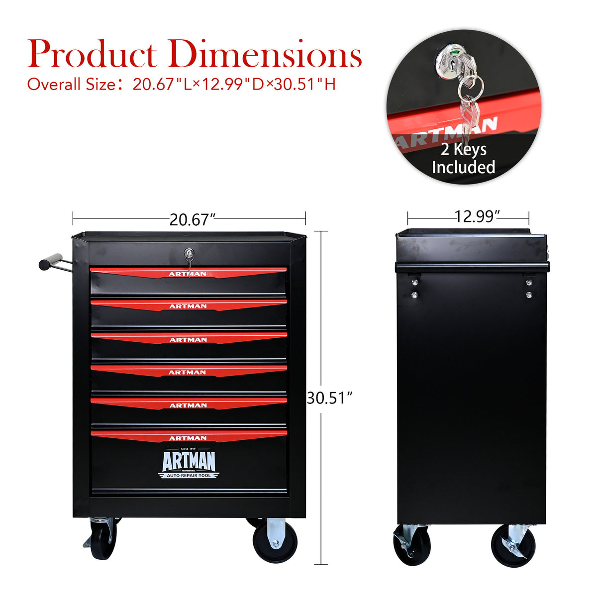 Rolling Metal Tool Chest With Drawers, Steel Storage Cabinet With Ball Bearing Slides