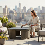 Brampton - Powder Coated Metal Round Outdoor Coffee Table With Aluminum Table Top - Gray
